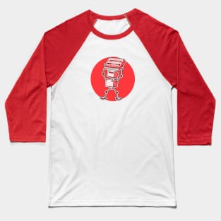 Robot Holding Drum Machine Red Tint Baseball T-Shirt